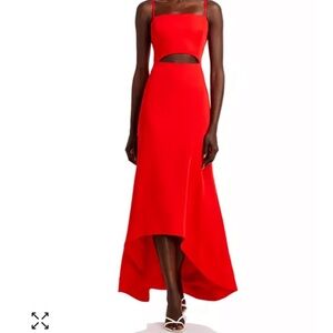 Aqua Square Neck Dress Bright Red Elegant Sleeveless Dress with Cutout